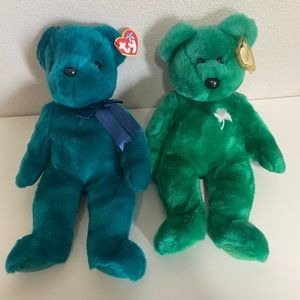 TY Beanie Buddies Teal Teddy And Erin Bears